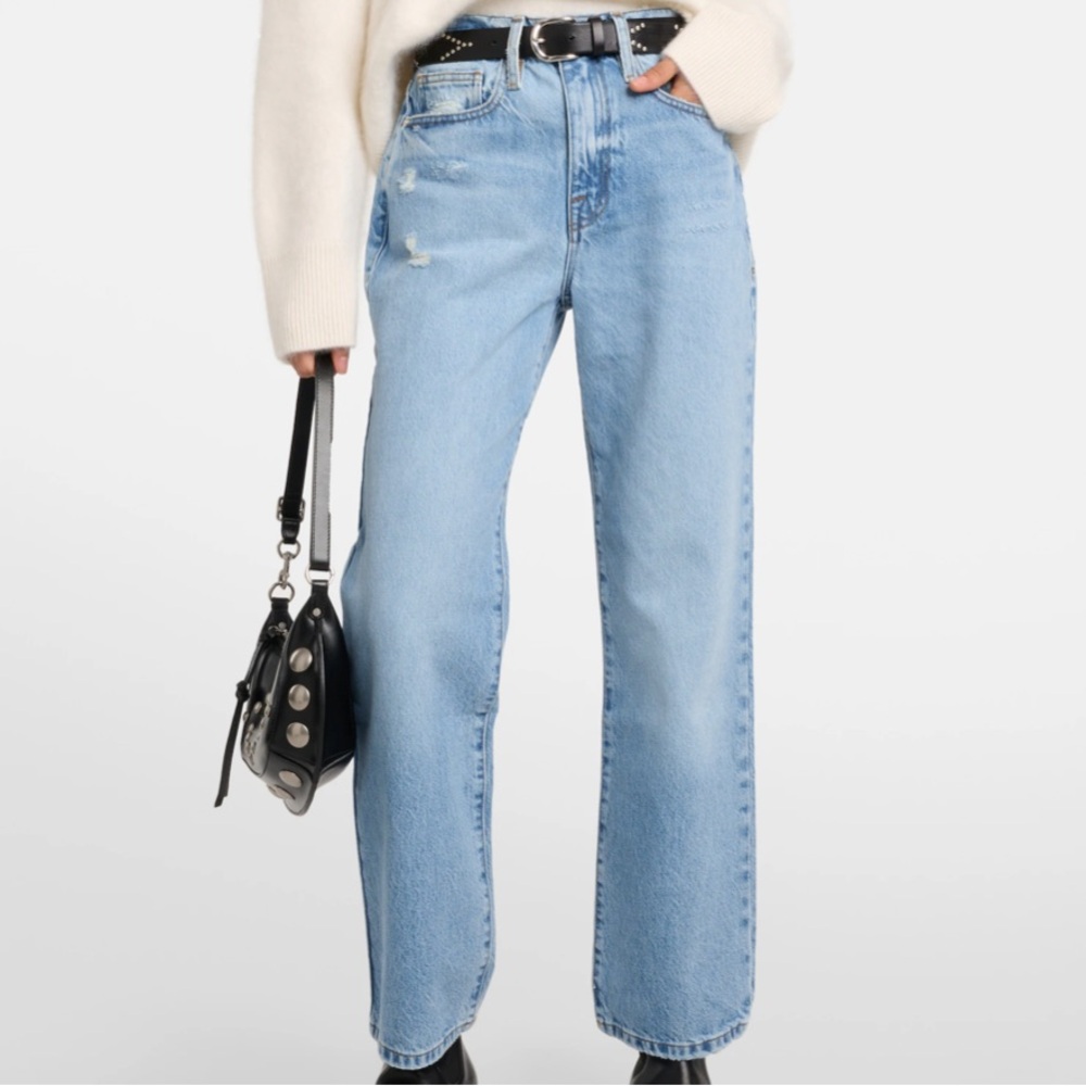 $280 FRAME 29 Le Jane Ankle High-rise Straight Jeans Distressed Denim Pockets